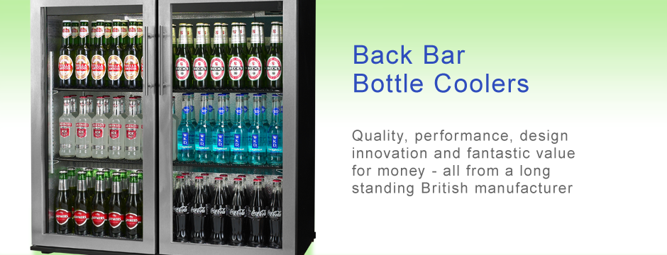 A range of back bar bottle coolers sometimes called bar fridges or bottle cabinets